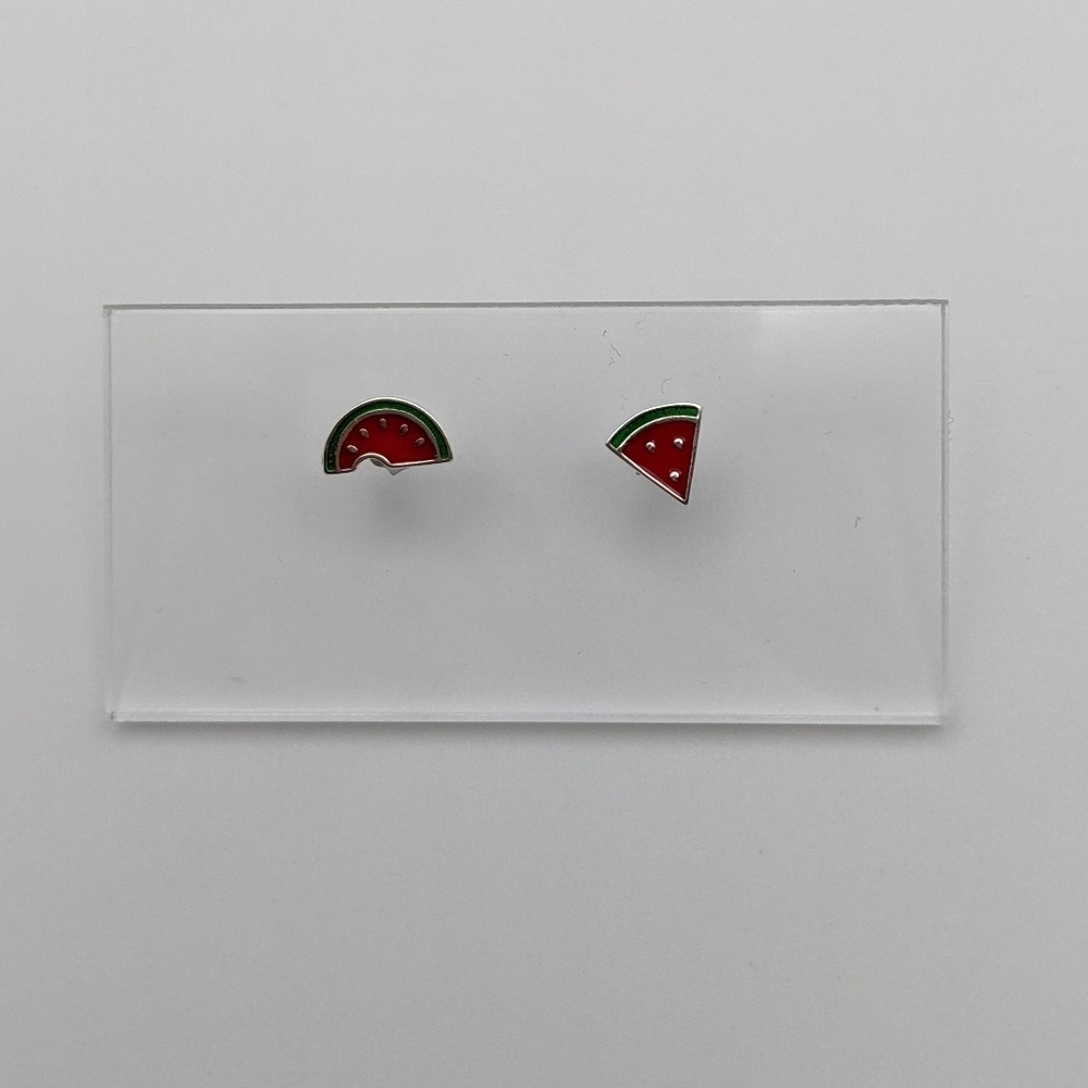 Watermelon asymmetrical sterling silver stud earrings - Picture 3 of 5
